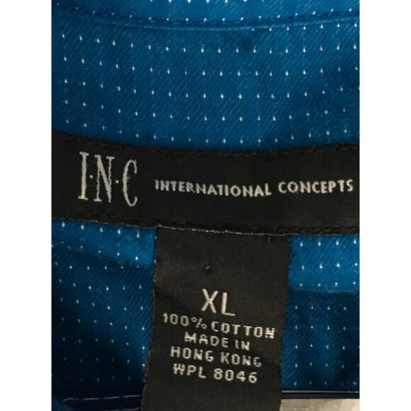 Inc Mens Shirt Size XL Blue w Tiny White Dots Button Up Long Sleeves No Pockets - Picture 7 of 13